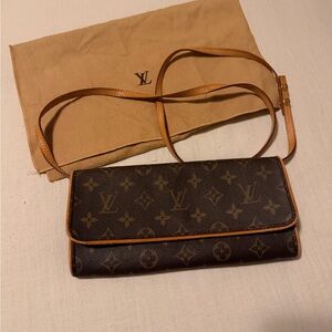 Louis Vuitton Brown Monogram Crossbody Wallet with Tan Trim
